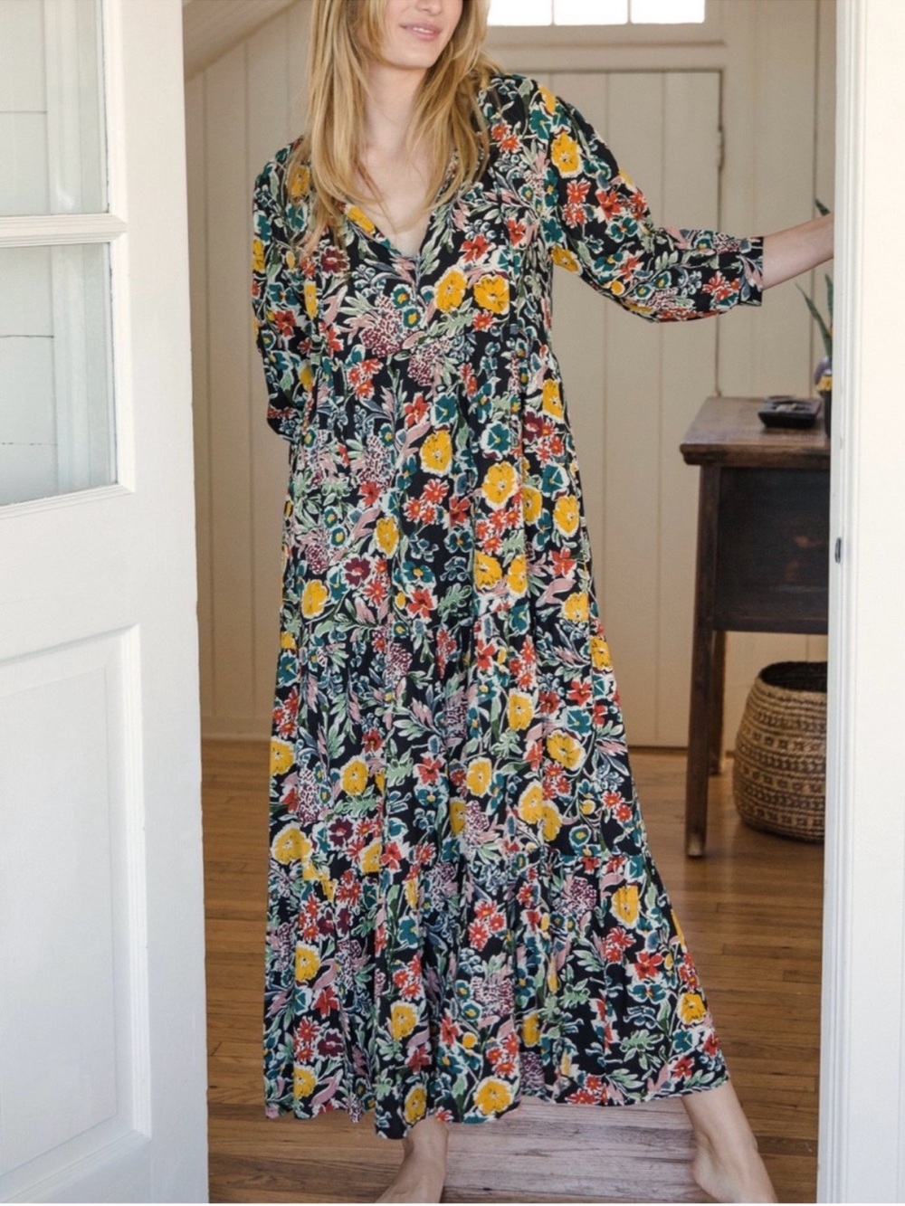 NATURAL LIFE Rayon Maxi Dress Tropical Garden Roses Floral XS NWT - Picture 4 of 11